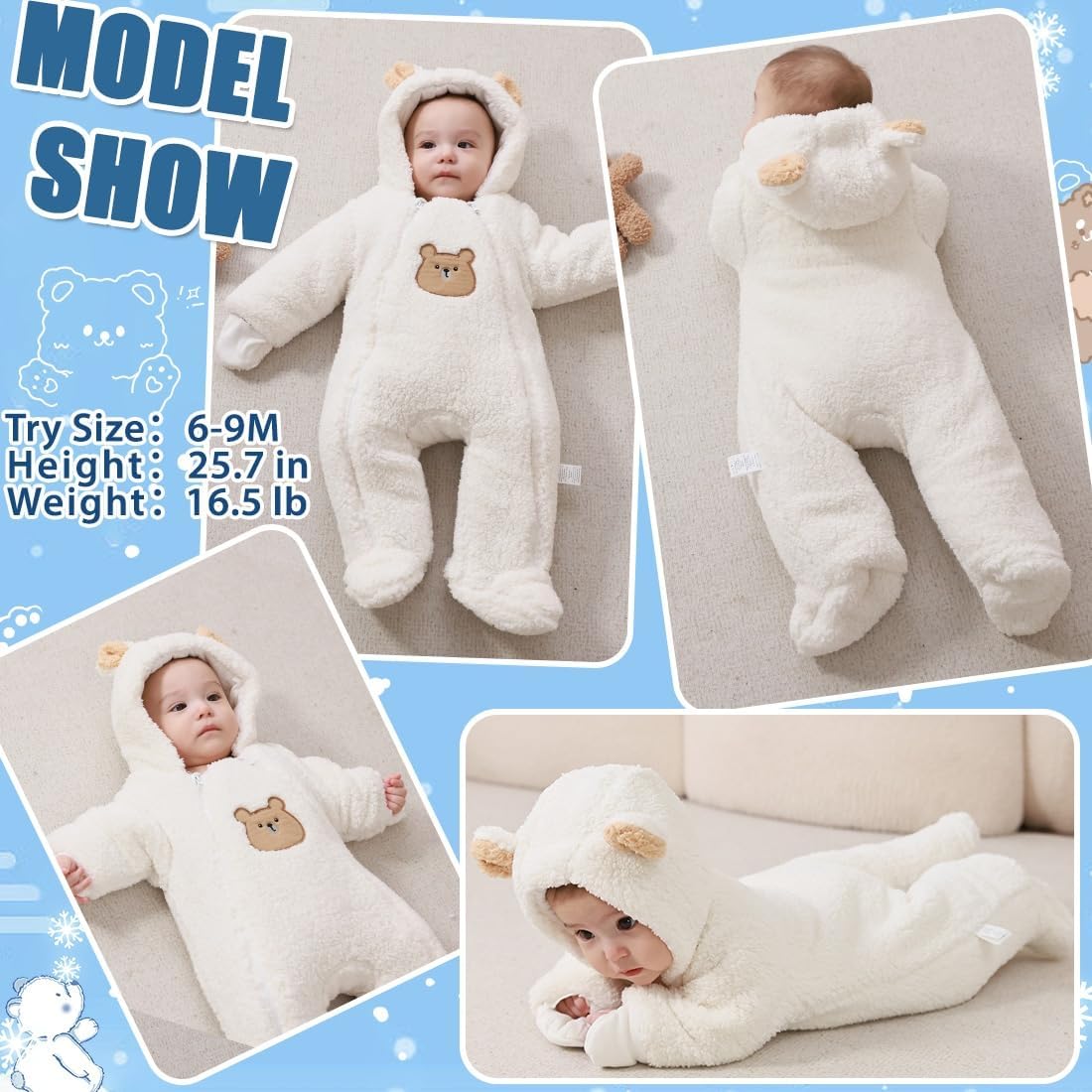 Baby Thick Winter Hooded Romper Jumpsuit F1704