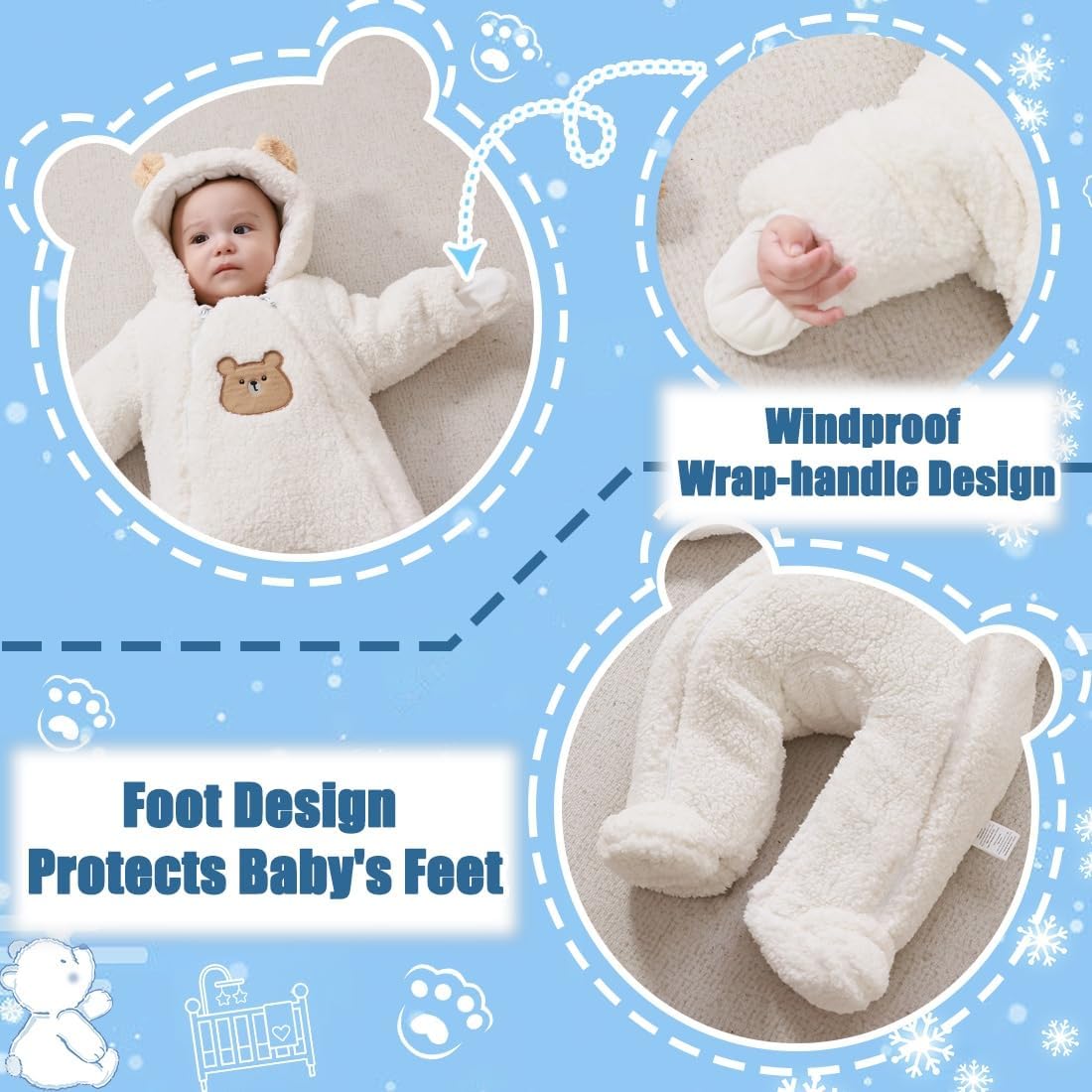 Baby Thick Winter Hooded Romper Jumpsuit F1704
