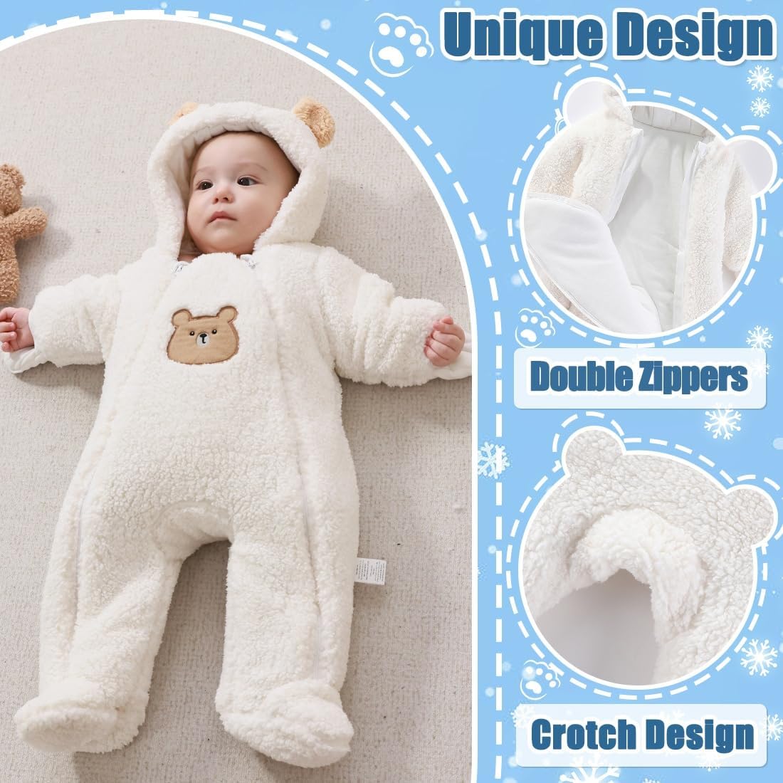 Baby Thick Winter Hooded Romper Jumpsuit F1704