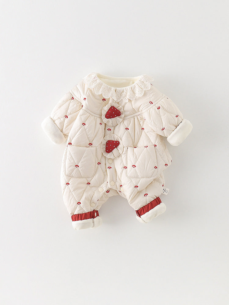 Baby Winter Quilted Long-Sleeve Romper Jumpsuit 2058 Apricot