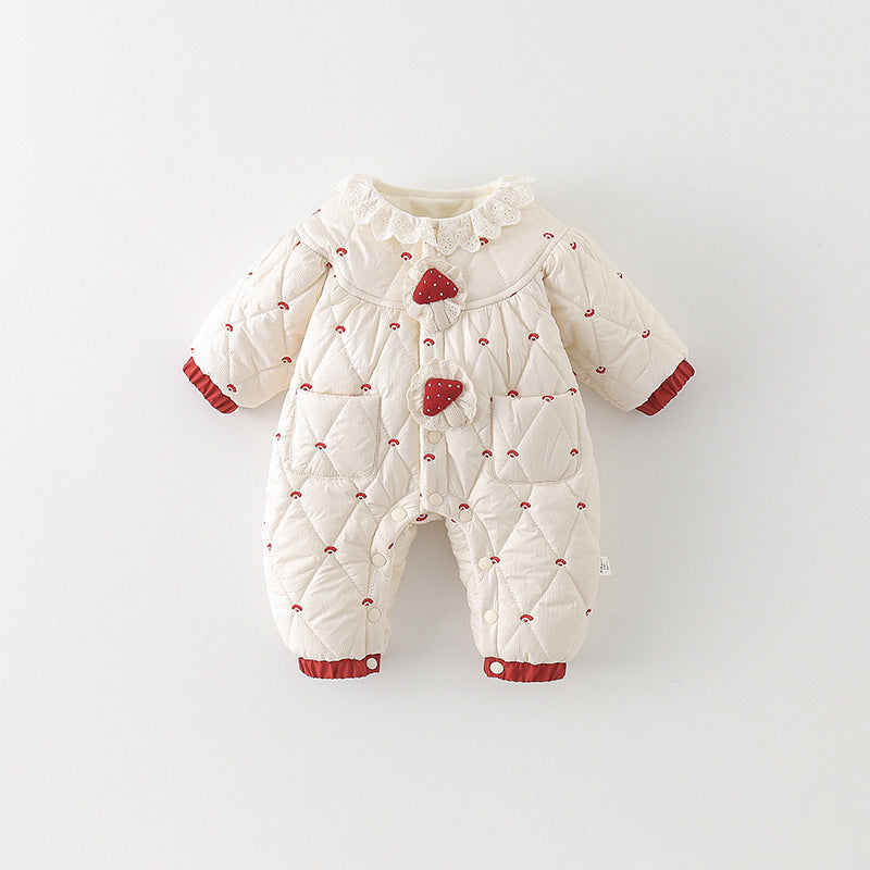 Baby Winter Quilted Long-Sleeve Romper Jumpsuit 2058 Apricot