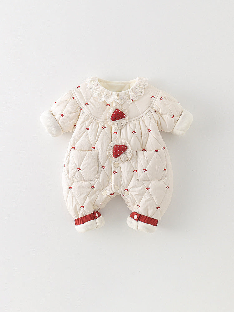 Baby Winter Quilted Long-Sleeve Romper Jumpsuit 2058 Apricot