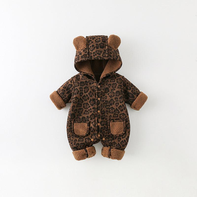 Baby Thick Winter Hooded Romper Jumpsuit 1445 Dark Brown