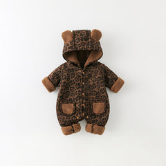 Baby Thick Winter Hooded Romper Jumpsuit 1445 Dark Brown