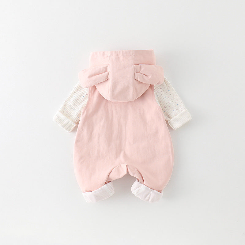 Baby Girls Long-Sleeve Hooded Floral Romper Overall Set