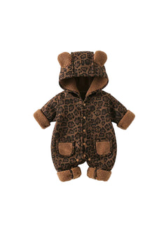 Baby Thick Winter Hooded Romper Jumpsuit 1445 Dark Brown
