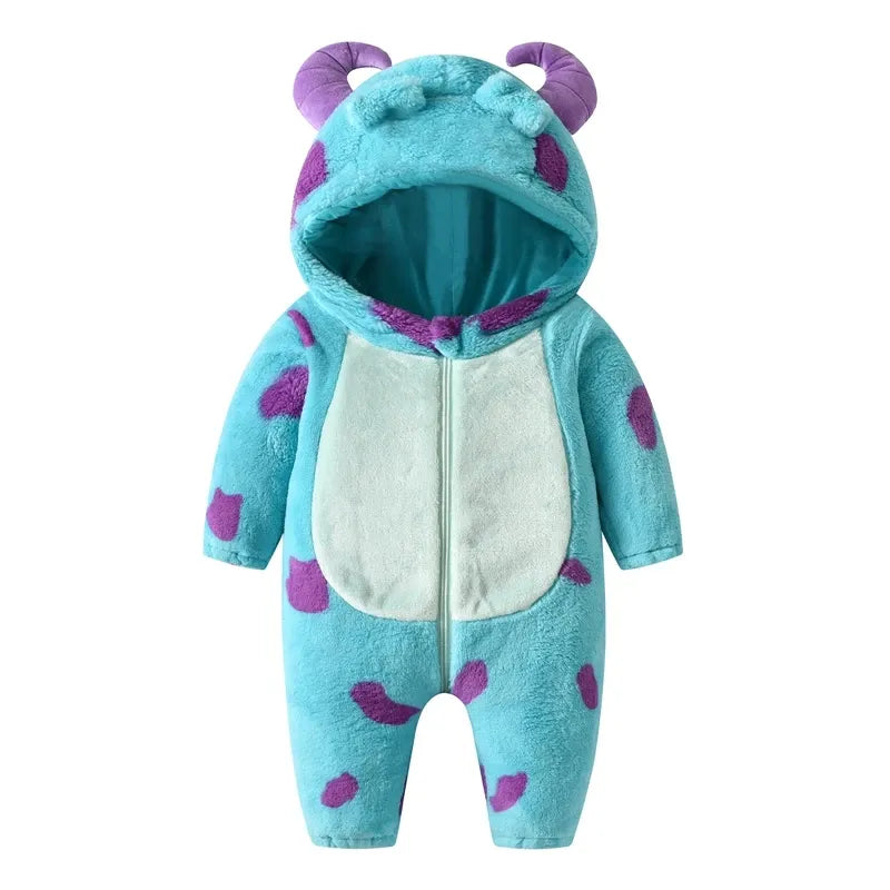 Baby Kids Thick Winter Hooded Fleece Romper Jumpsuit