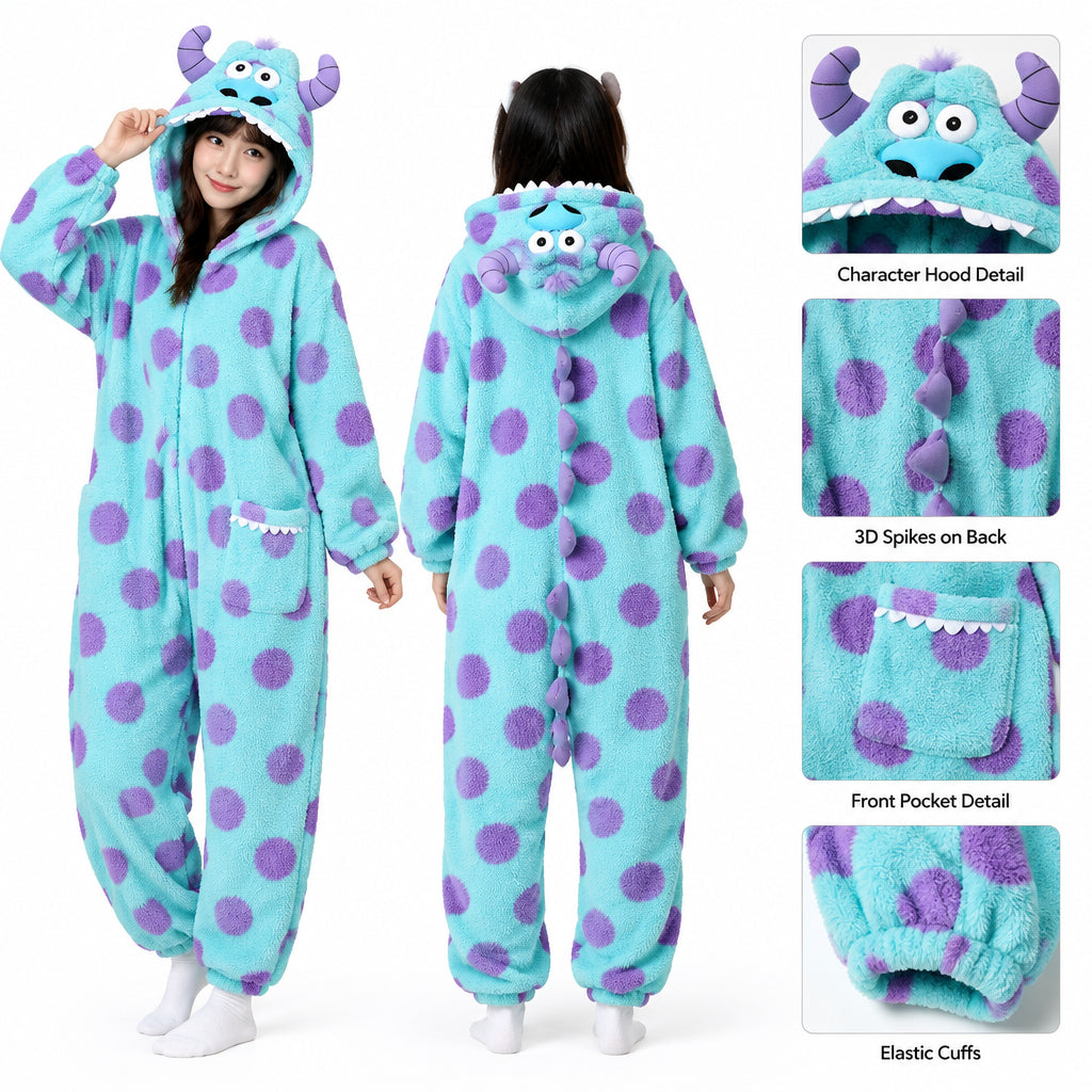 Unisex Family Monster Warm Fleece Cosplay Jumpsuit